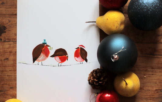 Jingle All The Way - Handpainted Robins - Christmas Card