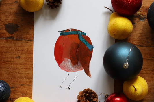 Have A Cosy Little Christmas - Handpainted Robin - Greetings Card