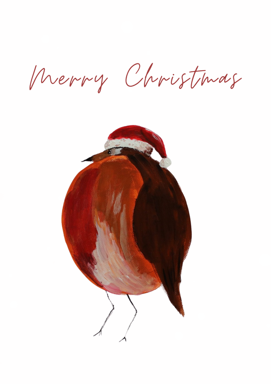 Merry Christmas, Handpainted Robin - Greetings Card